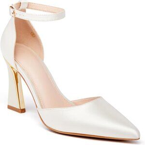 Women's Stain White Point Closed Toe Buckle Ankle Strap  Stylish Pumps Heel